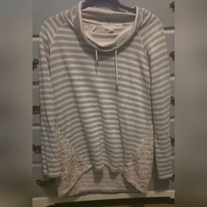 French Laundry Gray and Cream Striped Cowl Neck Sweater